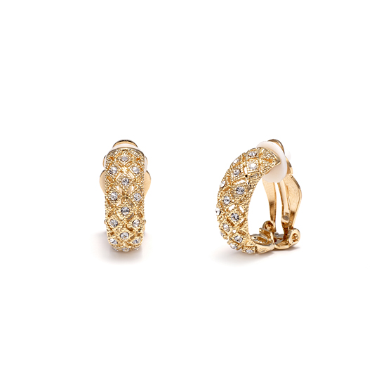 Rodney Holman Diamante Half Hoop Clip Earrings - Gold Plate