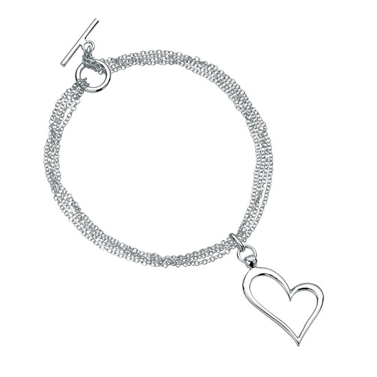 Basics Silver Multi-Strand Heart Bracelet