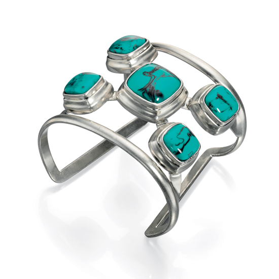 Fiorelli Worn Silver Turquoise Stone Set Cuff Bracelet