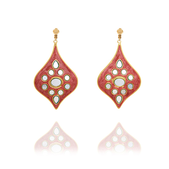 Bollywood Dangly Clip On Earrings - Red