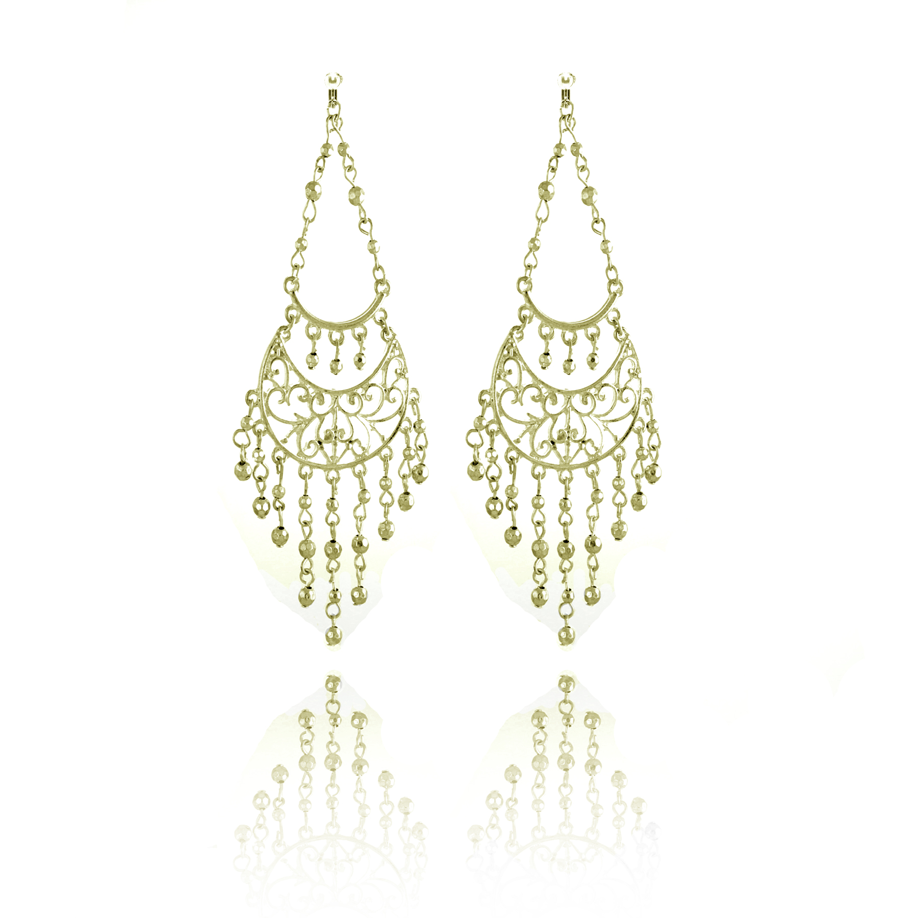 Accessories Ornate Crescent Chandelier Clip On Earrings - Gold