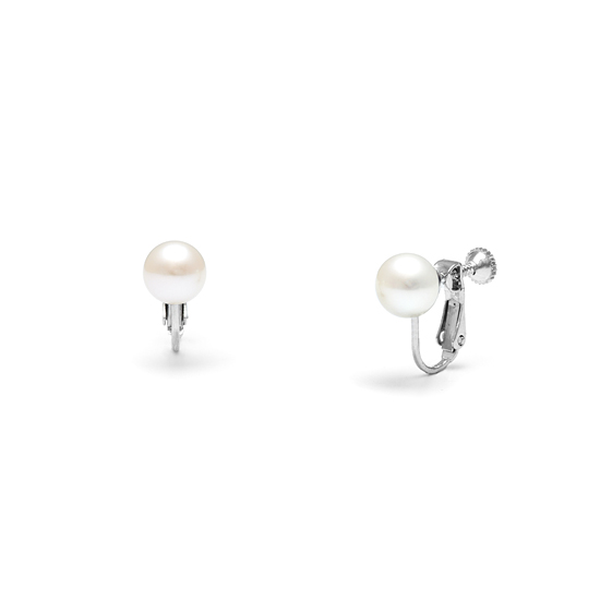 Freshwater Pearl Screw On Earrings - 9.5mm Classic White