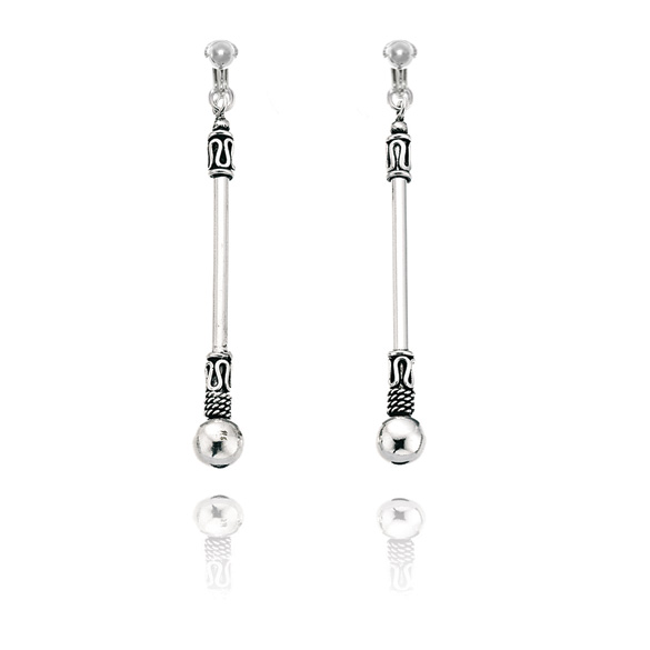 Basics Sterling Silver Indo Style Long Drop Clip On Earrings