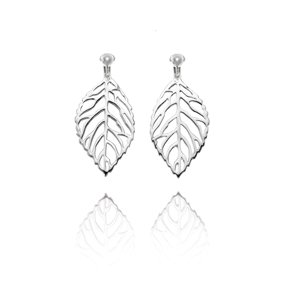 Basics Sterling Silver Cut Out Leaf Clip On Earrings
