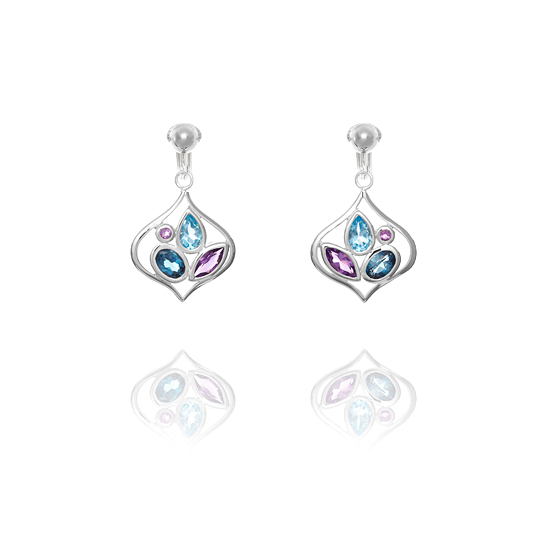 Elements Silver Blue Topaz and Amethyst Clip On Earrings