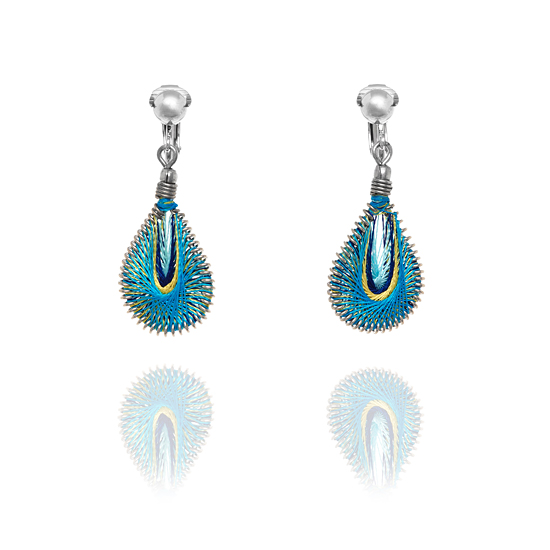 Look East Woven Teardrop Clip On Earrings - Turquoise and Yellow