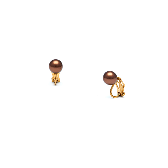 3D Classic Pearl Clip On Earrings - Mauve Chocolate 8mm