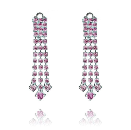 Diamonte Cascade Clip On Earrings - Pink/Silver