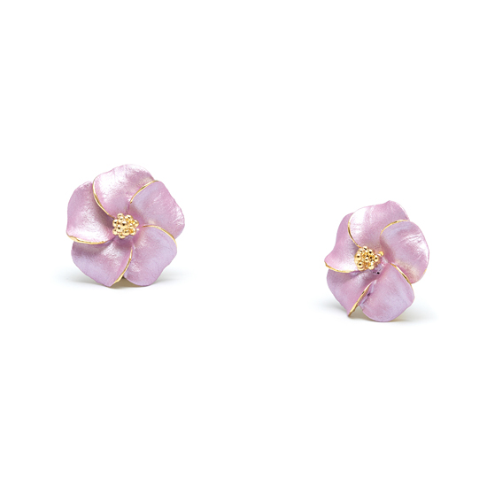 Rodney Holman Faux Vintage Gold Plated Flower Clip Earrings - Pink Blush