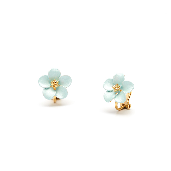 Rodney Holman Petite Gold Plated Flower Clip On Earrings - Aqua Blue