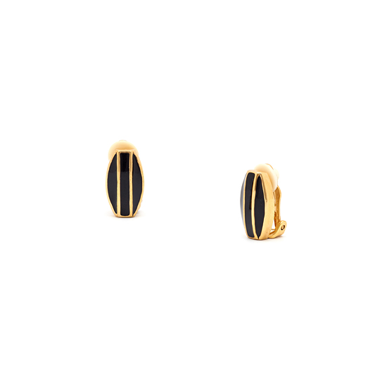 Rodney Holman Button Clip On Earrings - Black on Gold