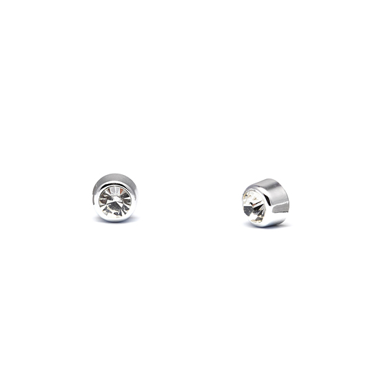 Diamante Stud Magnetic Earrings with Silver-tone Rim - 7mm - Clear