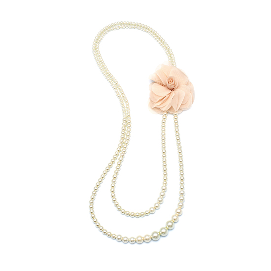 Double Layered Beaded Necklace and Corsage - Pearl