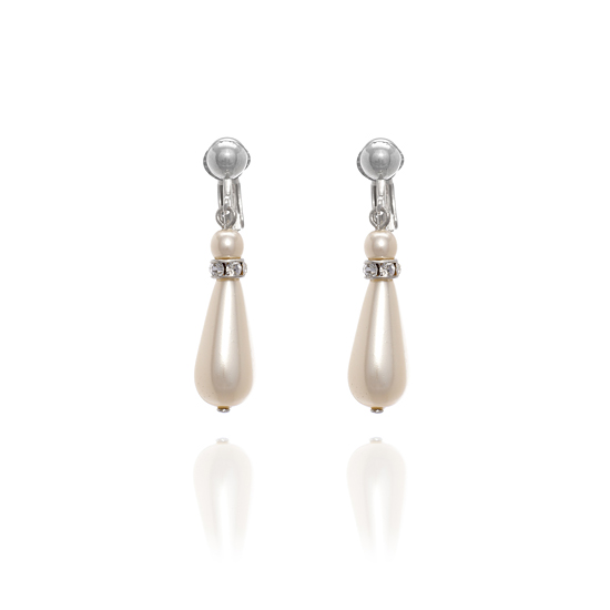 Classic Pearl Drop Clip On Earrings - Silver Finish