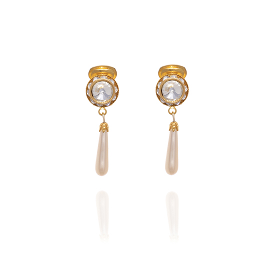 Crystal Over Pearl Drop Clip On Earrings